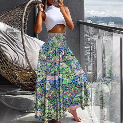 Colorful Ethno Pattern Women's Macro Skirt with Elastic Waistband