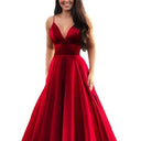 Chic Women's A-Line Evening Dress with Deep V-Neck Design