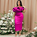 Chic Women's Sheath Dress with Flowing Peplum and Ruffle Accents