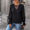 Chic Women's Top with Lace Details and Sheer Sleeves