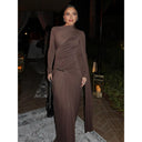 Chic Asymmetrical Wrap Dress with Ruffle Accents