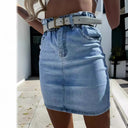 Women's Stylish Cotton Skirt with Rolled Waistband & Chic Belt