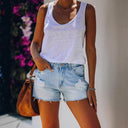 Chic Women's Star Design Denim Shorts with Distressed Details