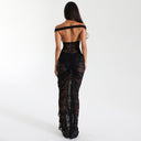 Off-Shoulder Lace Maxi Dress with Ruffle Accents