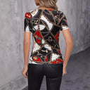 Chic V-Neck T-Shirt with Trendy Chain Design