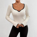 V-Neck Women's Long Sleeve Ribbed Bodysuit