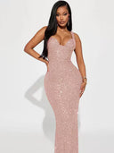 Stunning Sequin Evening Dress with Deep Neckline