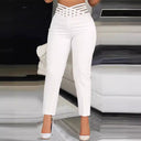 Chic Women's High-Waisted Pants with Decorative Inserts