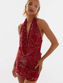 Elegant Sheath Dress with Deep V-Neck and Embroidered Detailing