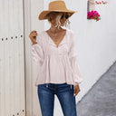 Chic V-Neck Blouse with Long Puff Sleeves