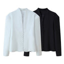 Chic Women's Blazer Jacket with Classic Collar and Stylish Button Accents