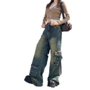 Trendy Women's Cargo Jeans with Chic Pockets and Stylish Details