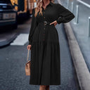 Chic Women's Dress with Fitted Belt & Button Detail