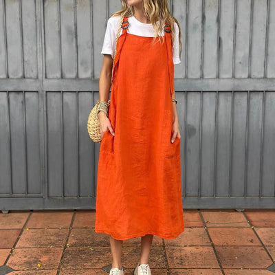 Stylish Women's Linen Strap Dress with Pockets