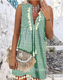 Floral Print Beach Dress with Fringe Accents