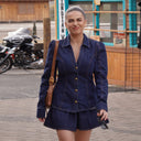 Button-Up Women's Denim Dress with Flared Skirt