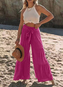 Women's Chic Palazzo Pants with Elastic Waist and Stylish Tie Belt