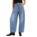 Women's Wide-Leg Denim Pants with Drawstring