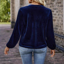 Chic Velvet Blouse with Decorative Buttons