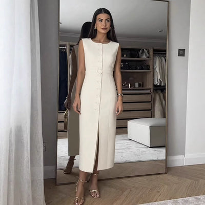 Chic Women's Sleeveless Wrap Dress with Waist Belt