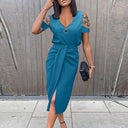 Chic Women's Wrap Dress with Stylish Cut-Outs and Glimmering Accents