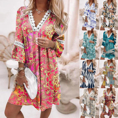 Floral Lace Accent Women's Tunic Dress