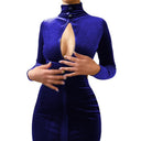 Chic Velvet Dress with Elegant Deep Neckline and Long Sleeves