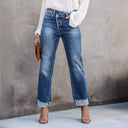 Trendy Women's Flared Jeans with Chic Fringe Detail