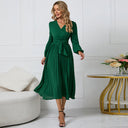 Chic Women's Wrap Dress with Pleats and Waist Belt