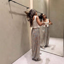 Floral Palazzo Pants for Women with Elastic Waistband