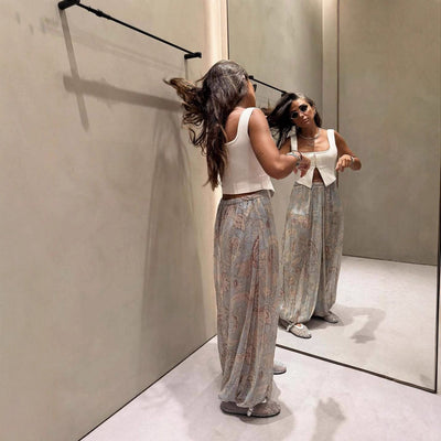 Floral Palazzo Pants for Women with Elastic Waistband