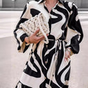 Chic Long Sleeve Dress with Modern Graphic Design