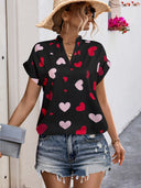 Heart Print Women's Blouse with Relaxed Fit