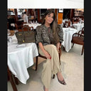 Chic Women's Short Sleeve Blouse with Ruffle Accents