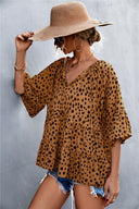 Chic Women's Blouse with Statement Sleeves and Polka Dot Design