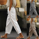 Chic Linen Palazzo Pants with Elastic Waist and Pockets