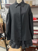 Stylish Women's Striped Blouses with Ruffled Hem and Billowy Sleeves