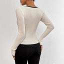Stylish Women's V-Neck Long Sleeve Bodysuit with Textured Detail