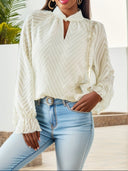 Chic Blouse with Sheer Sleeves & Stand Collar