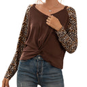 Leopard Sleeve Women's Fashion T-Shirt with Knot