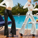 High-Shine Elastic Flared Pants for Women
