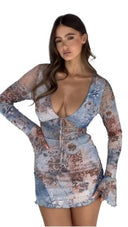 Shiny Puff Sleeve Wrap Dress for Women