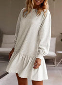Chic Women's Sweat Dress with Ruffled Hem and Statement Sleeves