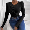 Women's Long-Sleeved Bodysuit with Trendy Knot Accent