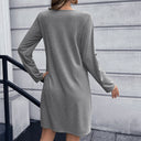 Women’s V-Neck Button Dress with 3/4 Sleeves