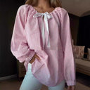 Chic Women's Blouse with Puff Sleeves & Tie Detail