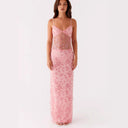 Maxi Dress with Lace Accents & Floral Embellishments