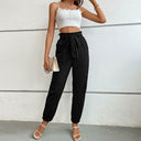 Women's Fabric Pants with Elastic Waist and Tie Belt