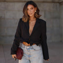 Chic Women's Cropped Blazer with Ruffle Accents