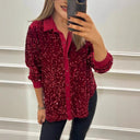 Sequined Blouse with Classic Collar for Women